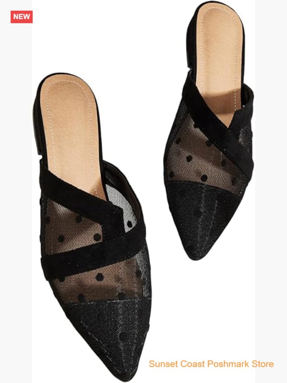 Polka Dots Pointed Toe Mules Flat Slip On Mesh Sheer Y2K Flats